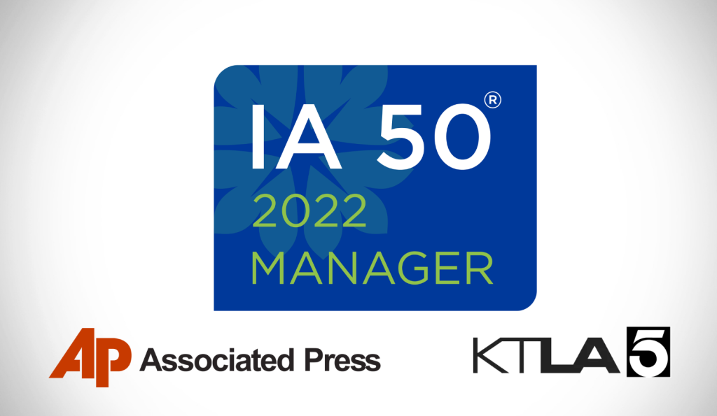 IA50 2022 Manager badge with logos for Associated Press and KTLA 5