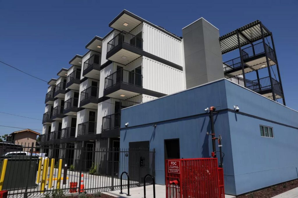 4 level modern architectural style residential building, blue and white in color