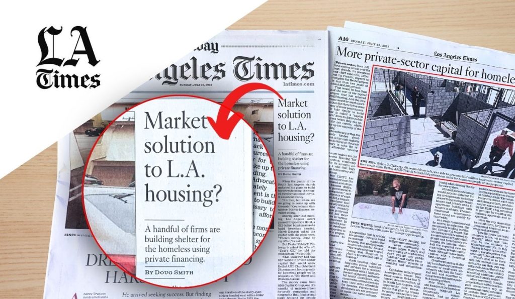 LA times logo in the corner and LA times newspaper with front page article circled